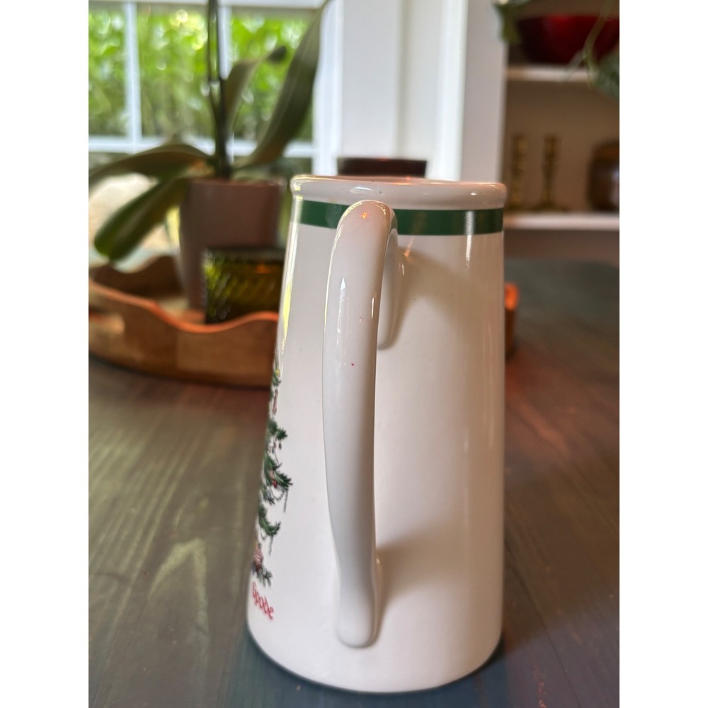 Spode Christmas Tree Pitcher Teleflora Gift Holiday Ceramic Jug White Green Rim - Picture 5 of 11